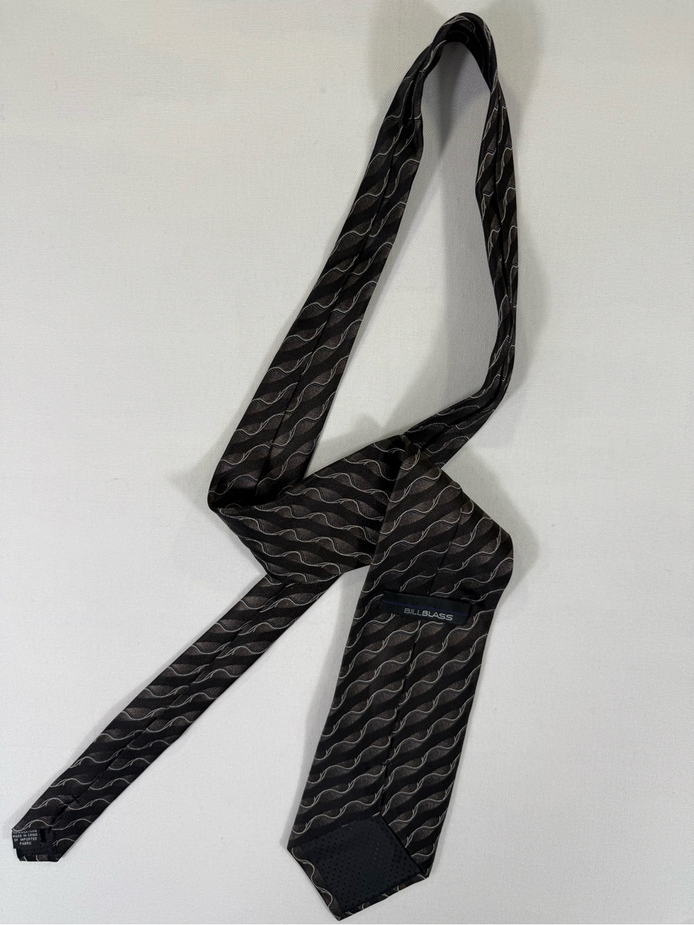 bill blass Black Tie with Subtle Gray Wave Pattern